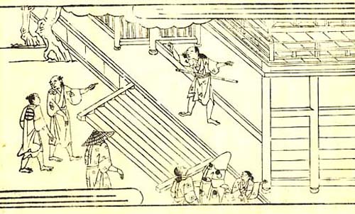 [Taro stands firm with his feet set apart at the gates of Kiyomizu Temple]