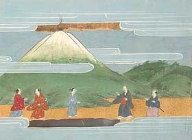 [Saigyo gazes at Mt. Fuji.]