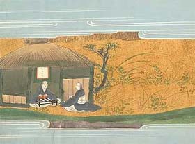[Saigyo encounters a hermit in Musasino.]